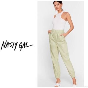 Nasty Gal Faux leather joggers - light green